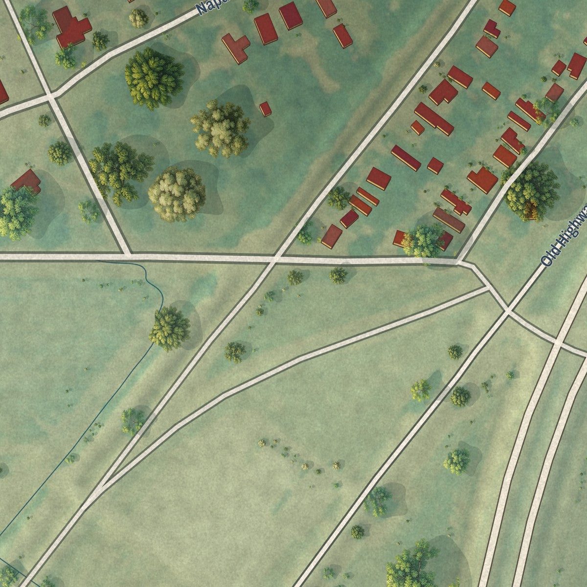 Close-up of the map of Elizabeth, Mississippi print showing street and building detail