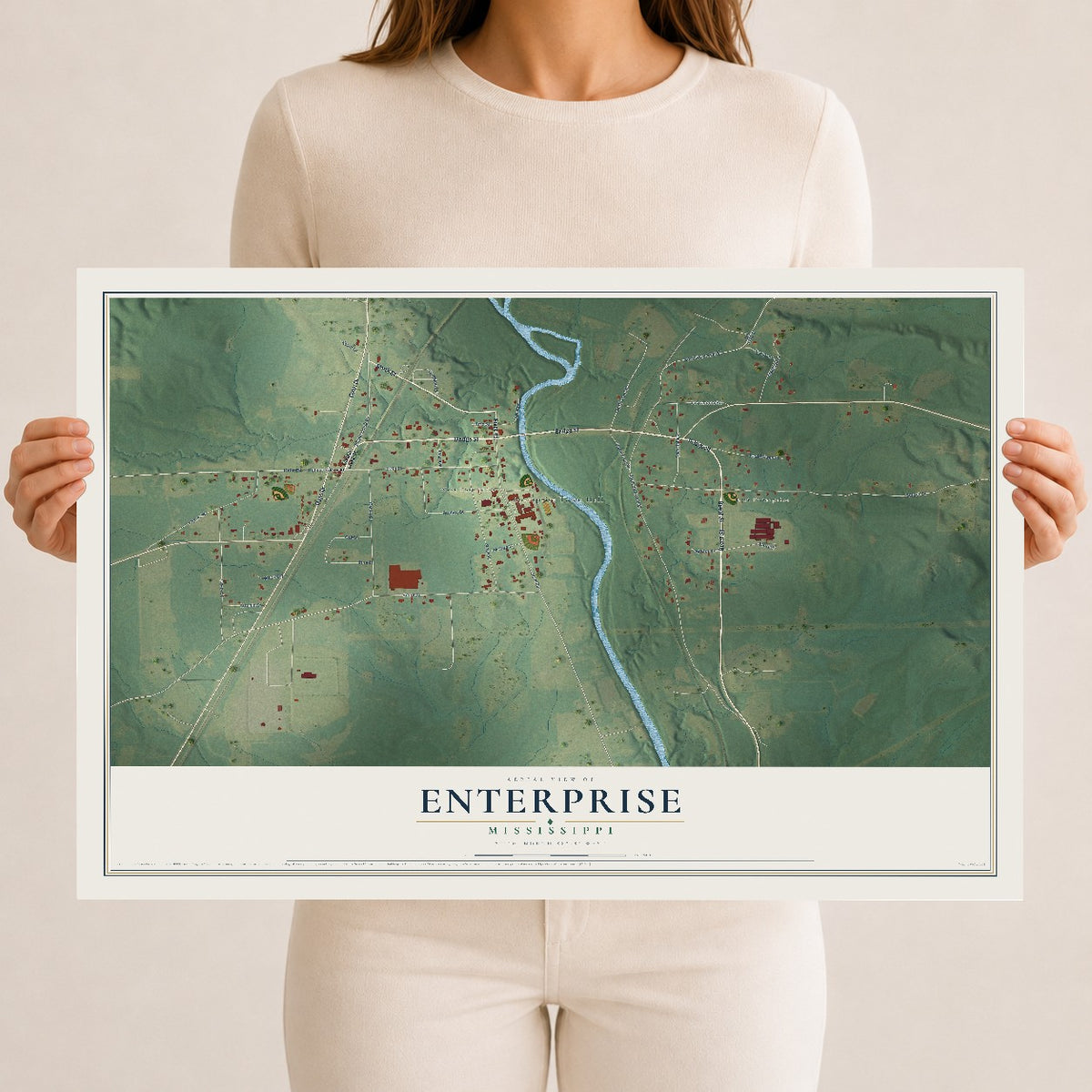Map of Enterprise, Mississippi, 12 x 18 inch unframed archival matte print
