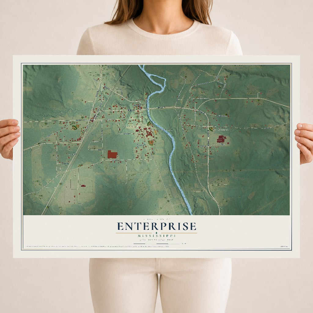 Map of Enterprise, Mississippi, 18 x 24 inch unframed archival matte print