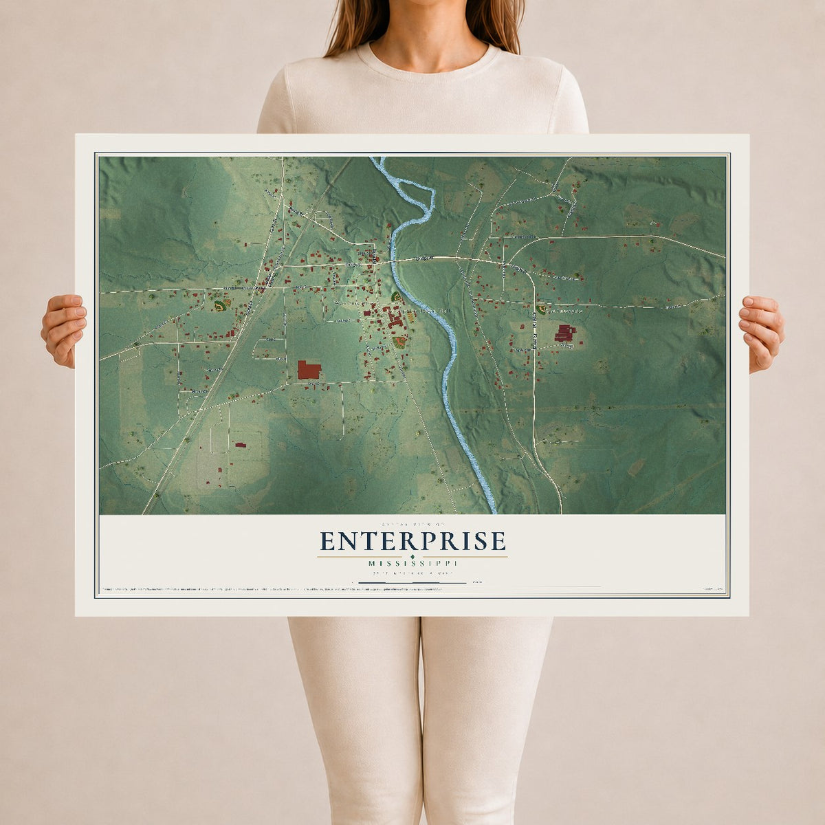 Map of Enterprise, Mississippi, 24 x 36 inch unframed archival matte print