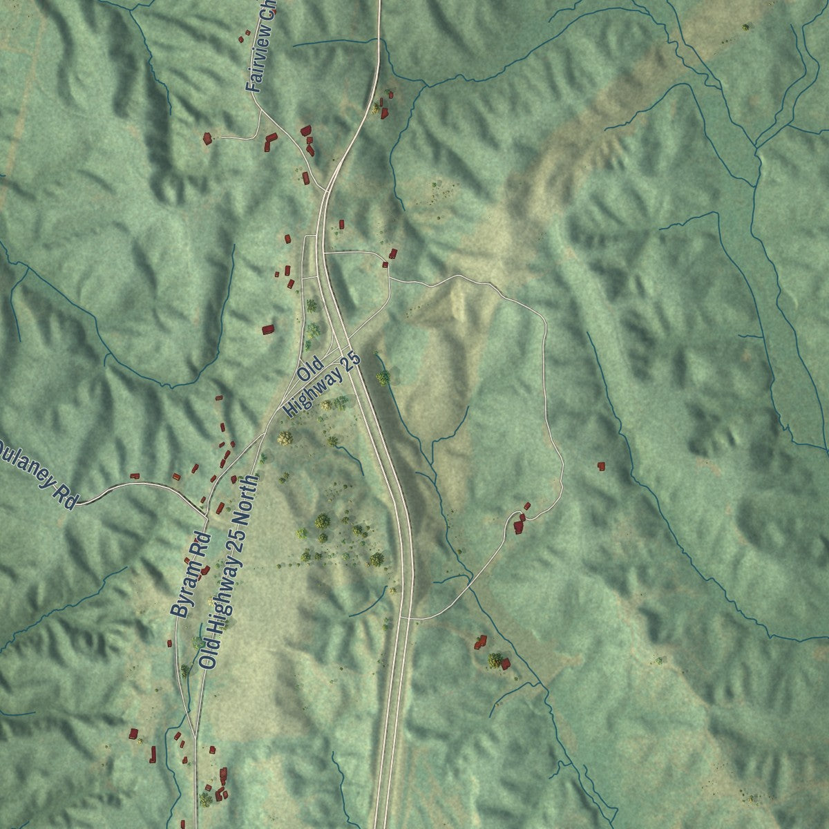 Close-up of the map of Fairview, Mississippi print showing street and building detail