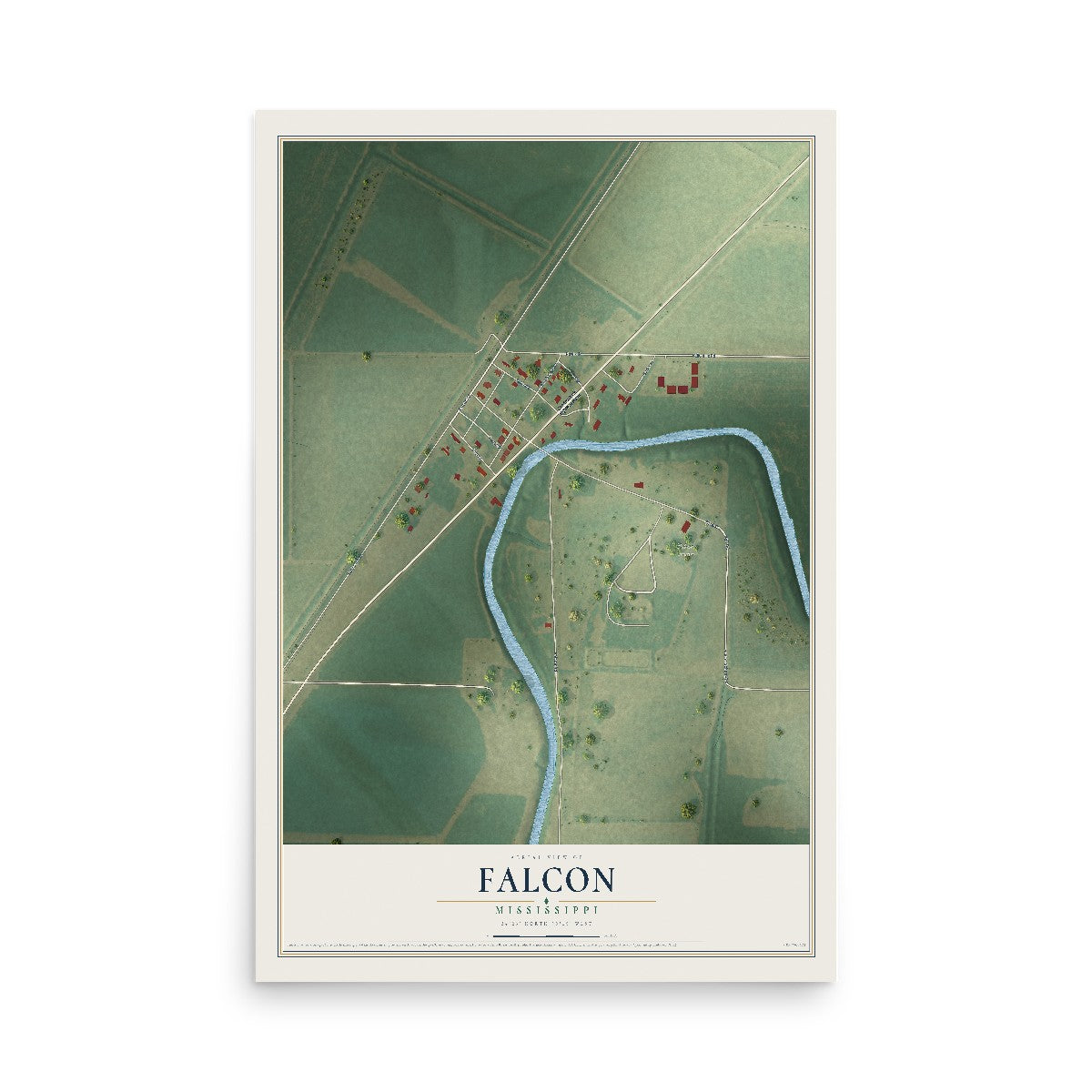 Map of Falcon, Mississippi, 12 x 18 inch unframed archival matte print