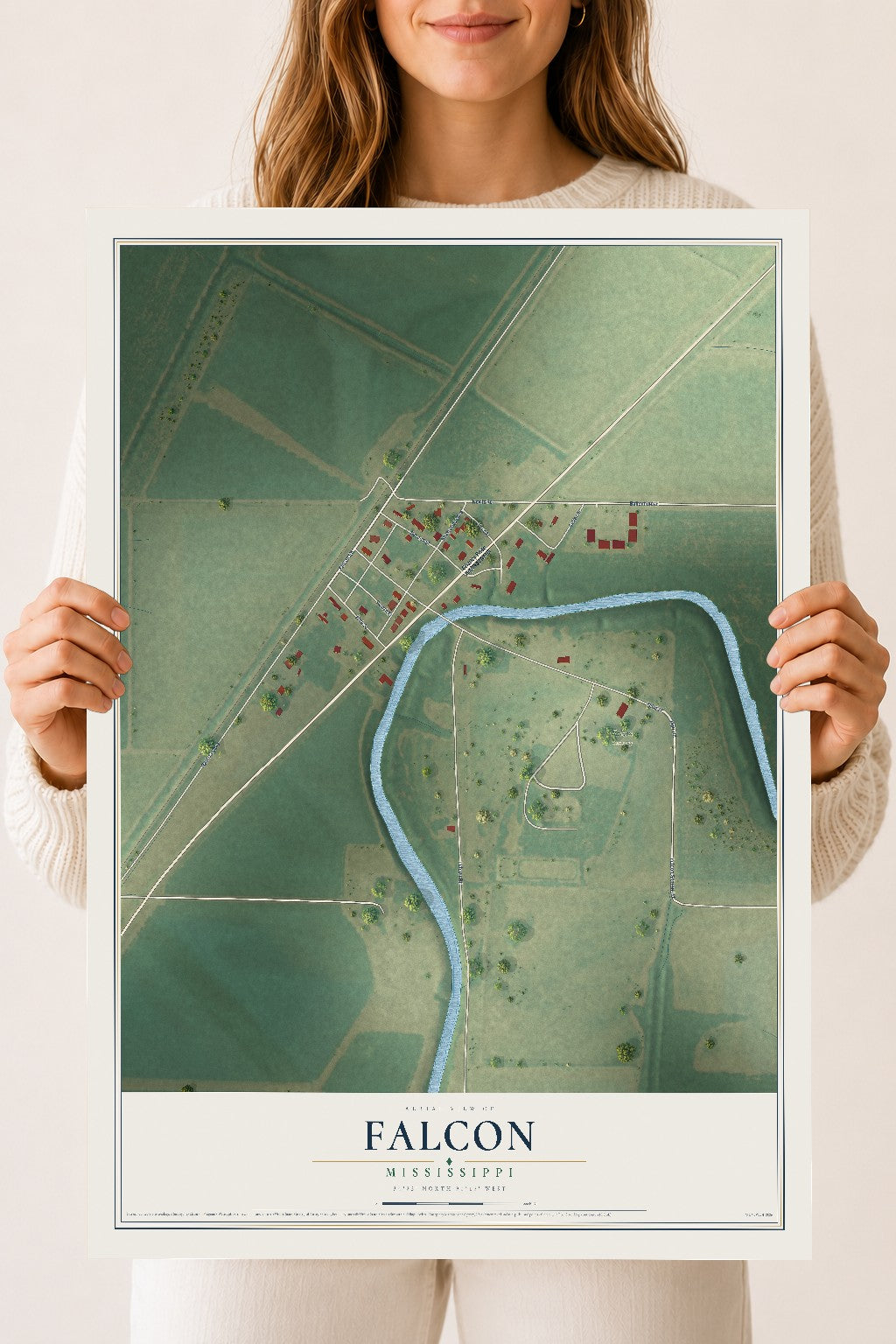 Map of Falcon, Mississippi, 18 x 24 inch unframed archival matte print