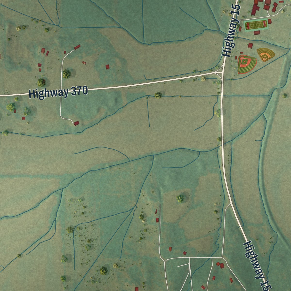 Second close-up of the map of Falkner, Mississippi print showing more streets and buildings