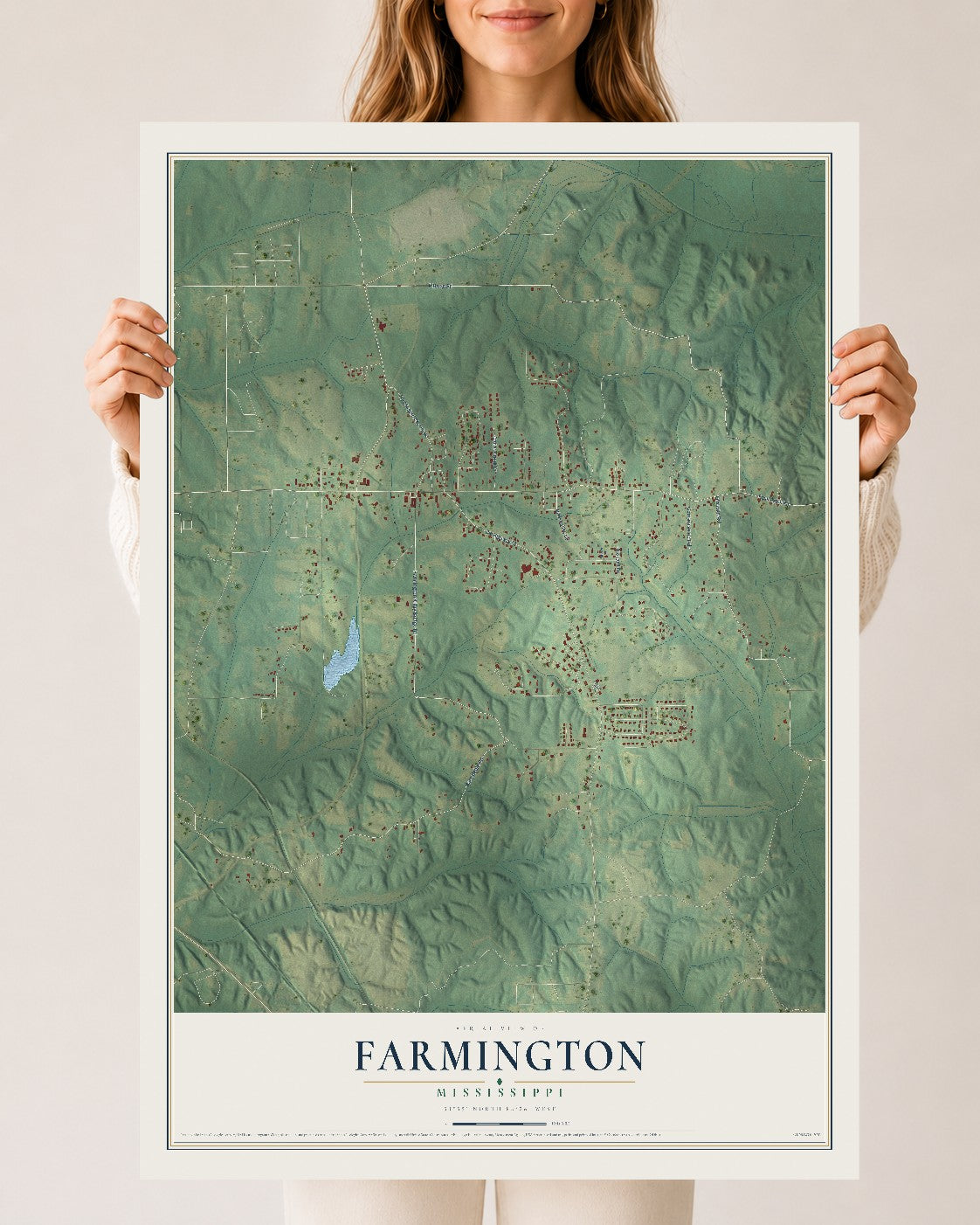 Map of Farmington, Mississippi, 24 x 36 inch unframed archival matte print
