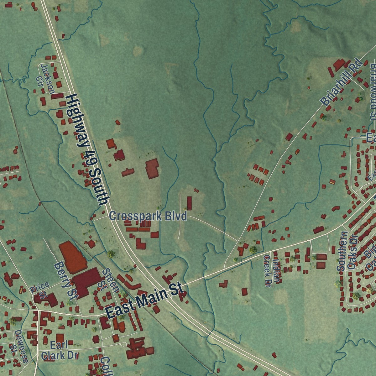 Close-up of the map of Florence, Mississippi print showing street and building detail