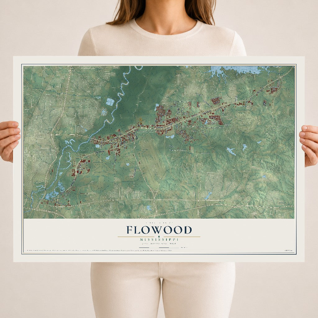 Map of Flowood, Mississippi, 18 x 24 inch unframed archival matte print