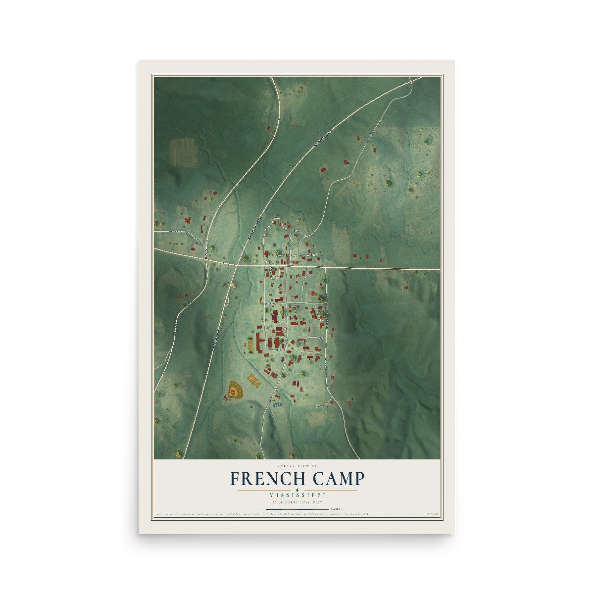 Map of French Camp, Mississippi, 12 x 18 inch unframed archival matte print