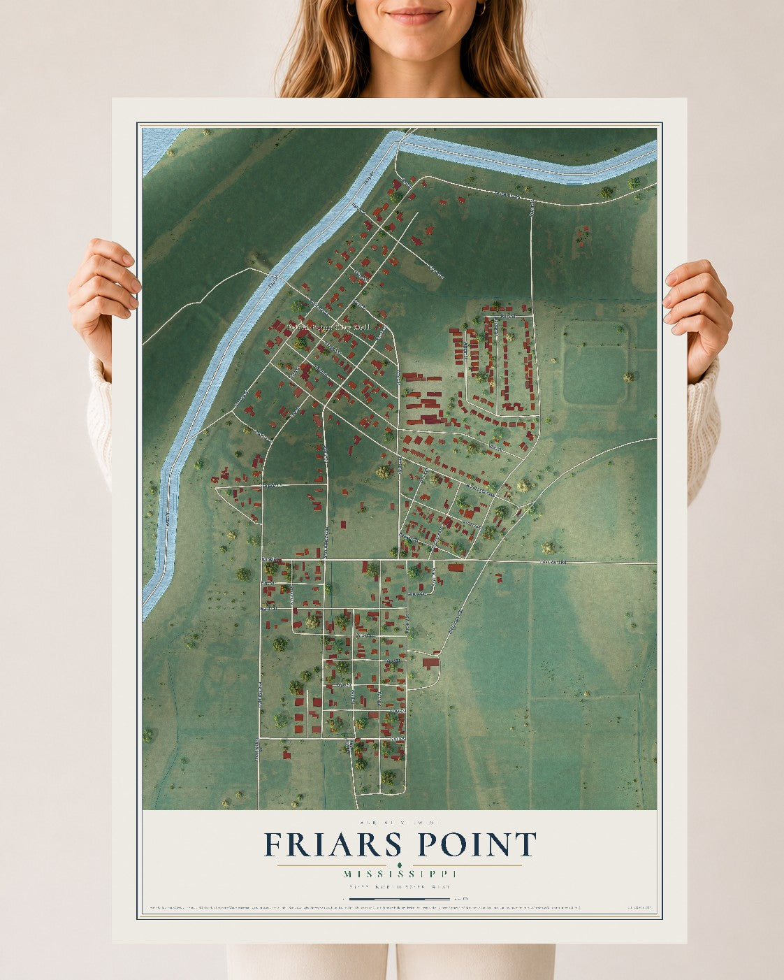 Map of Friars Point, Mississippi, 24 x 36 inch unframed archival matte print
