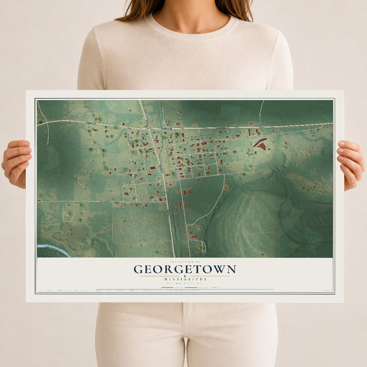 Map of Georgetown, Mississippi, 12 x 18 inch unframed archival matte print