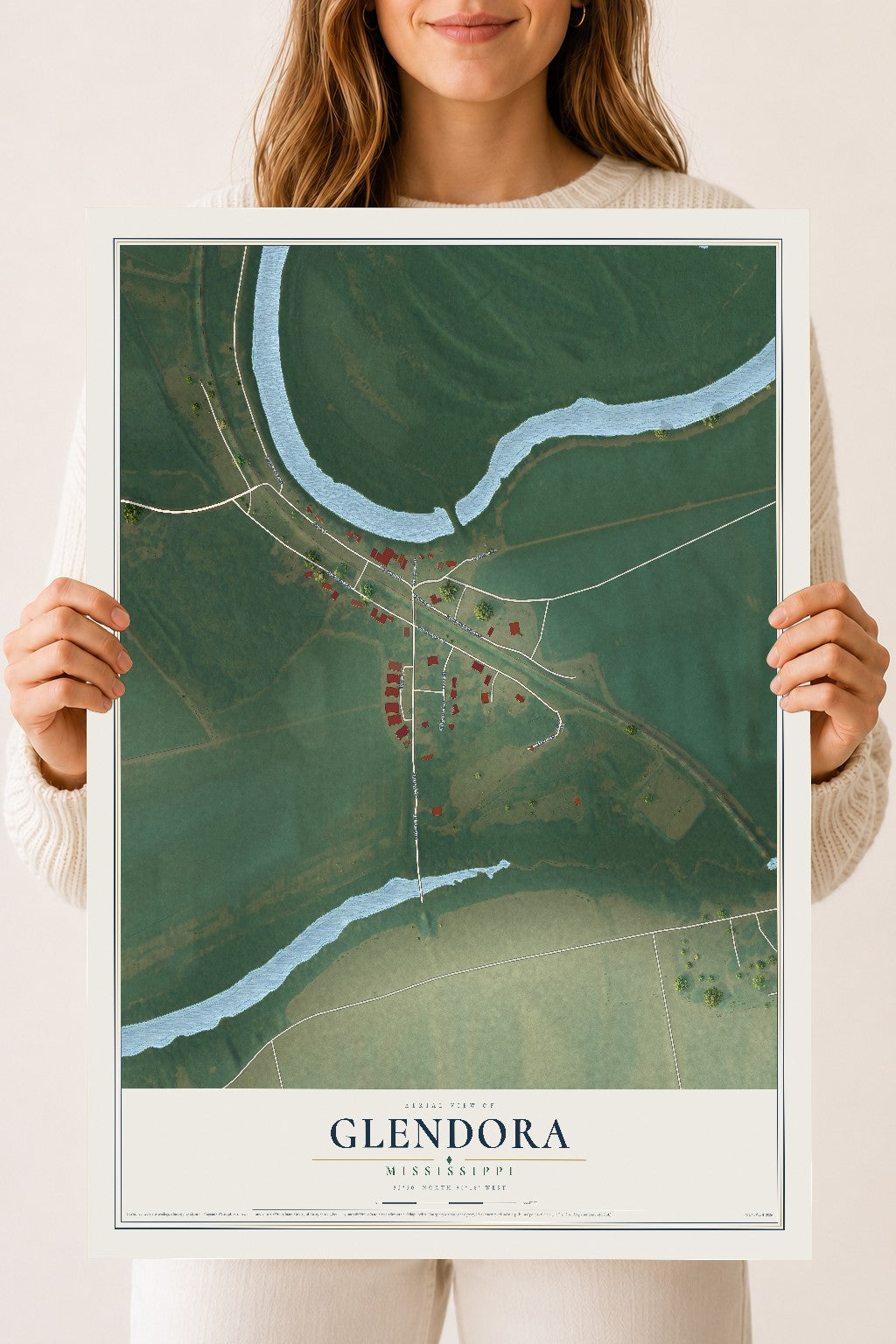 Map of Glendora, Mississippi, 18 x 24 inch unframed archival matte print