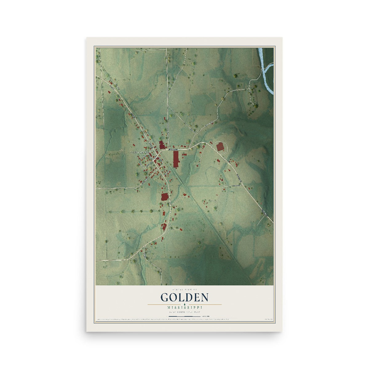 Map of Golden, Mississippi, 12 x 18 inch unframed archival matte print