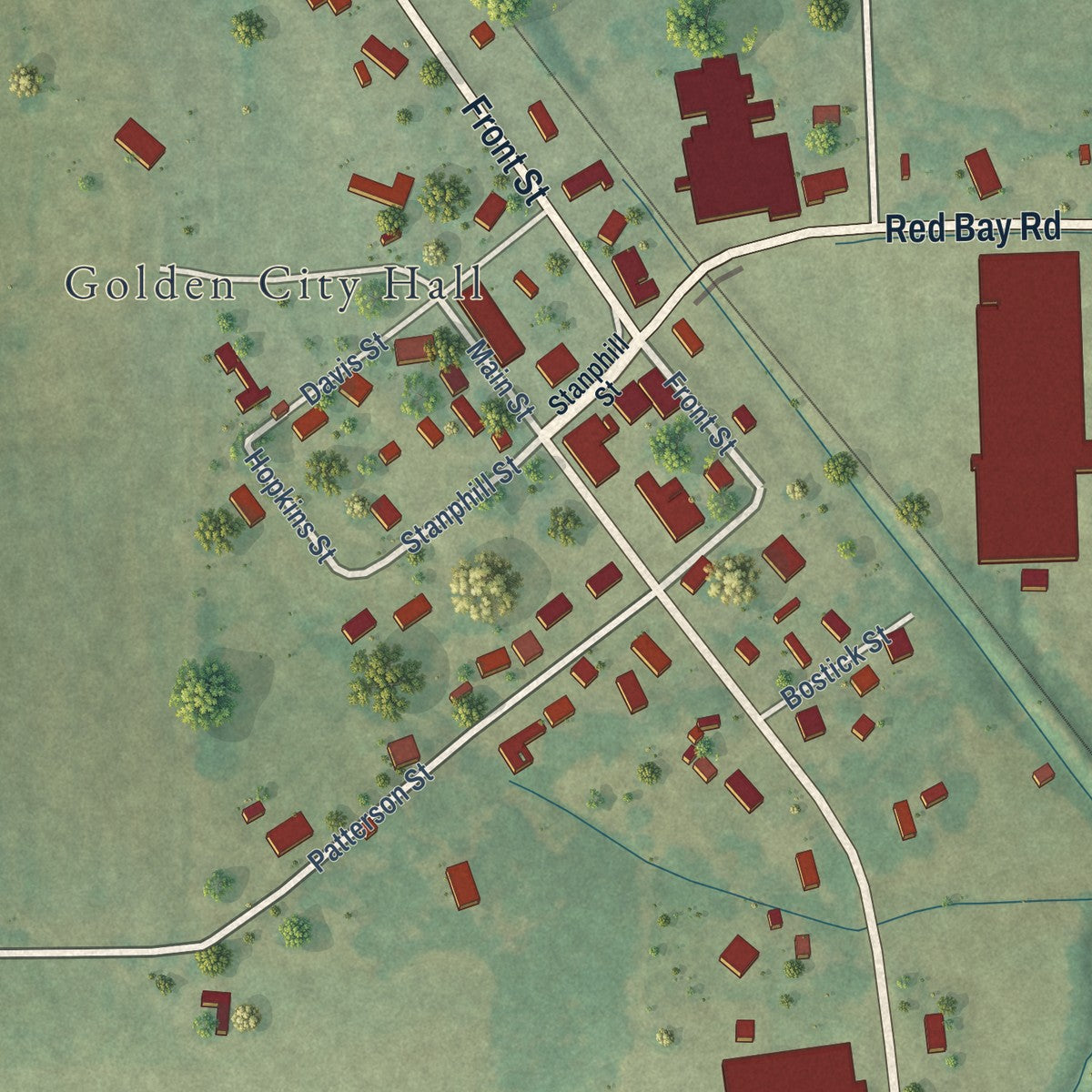 Close-up of the map of Golden, Mississippi print showing street and building detail