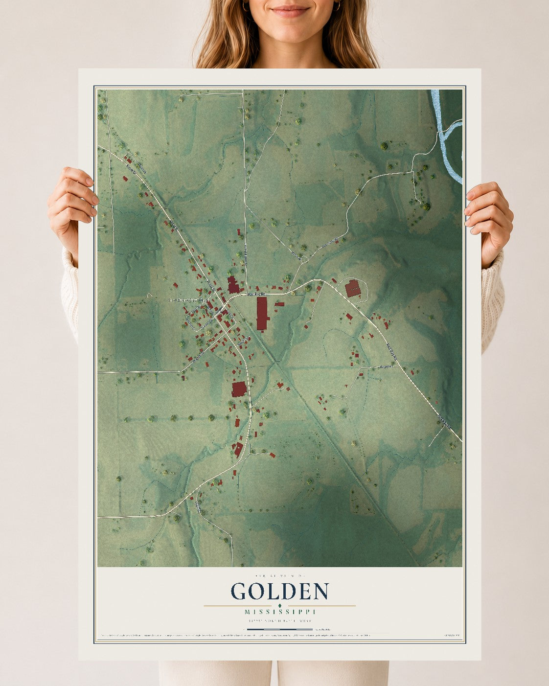 Map of Golden, Mississippi, 24 x 36 inch unframed archival matte print
