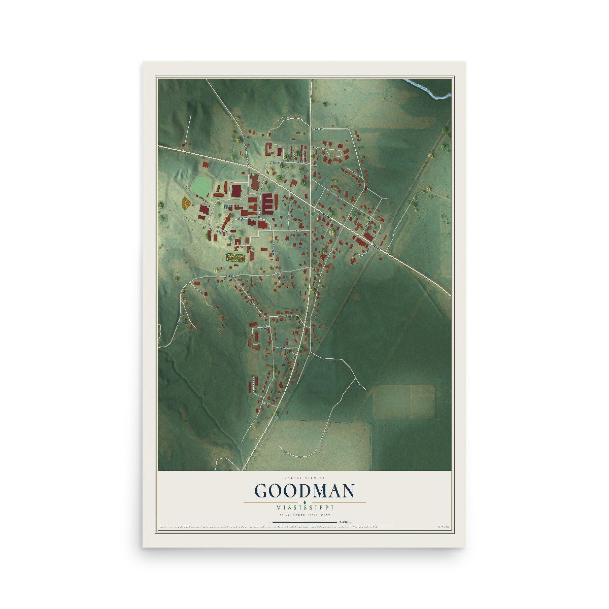 Map of Goodman, Mississippi, 12 x 18 inch unframed archival matte print