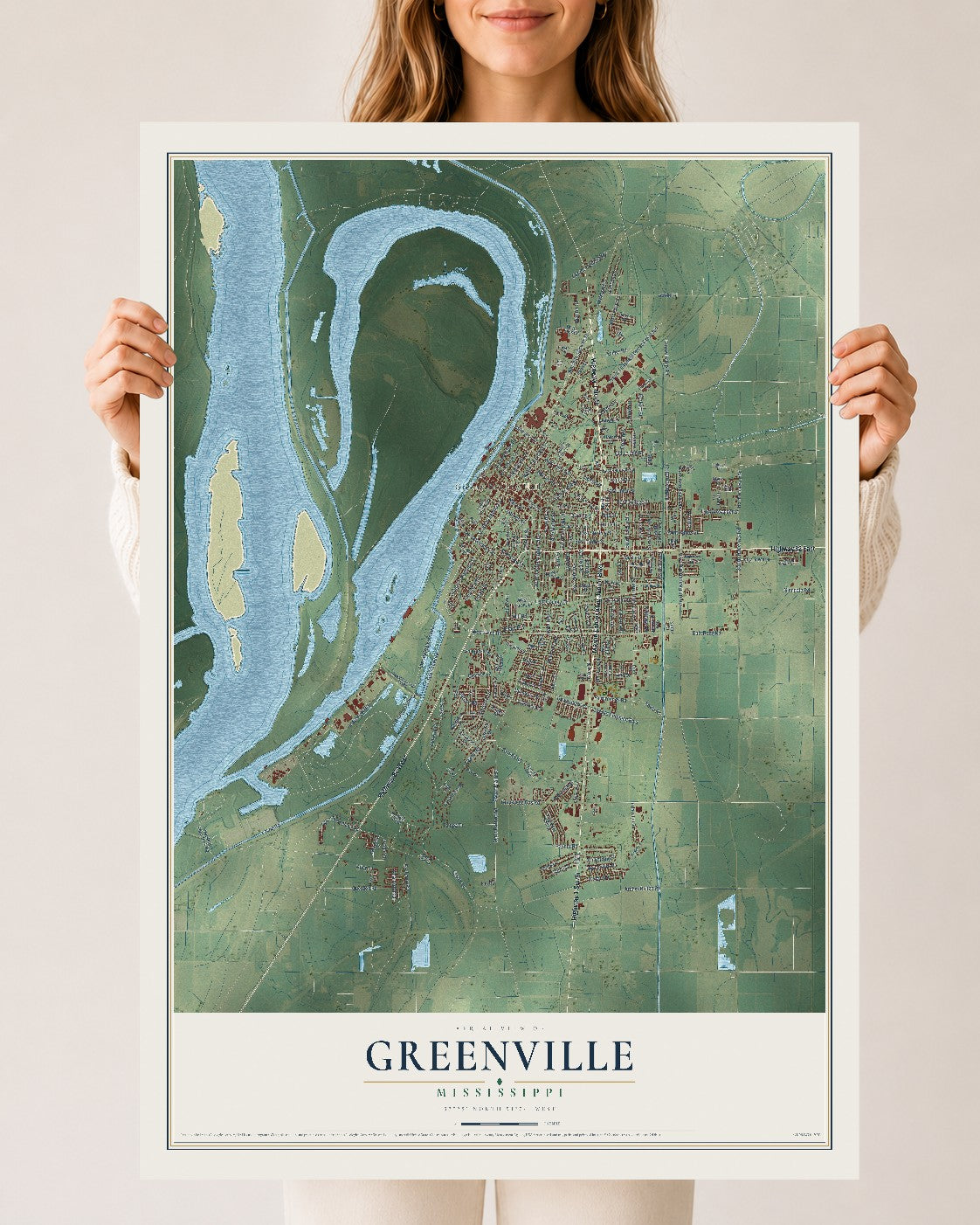 Map of Greenville, Mississippi, 24 x 36 inch unframed archival matte print