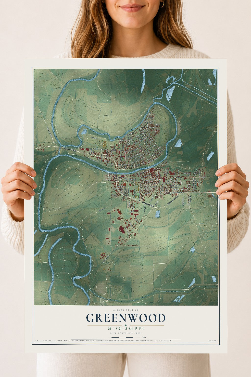 Map of Greenwood, Mississippi, 18 x 24 inch unframed archival matte print