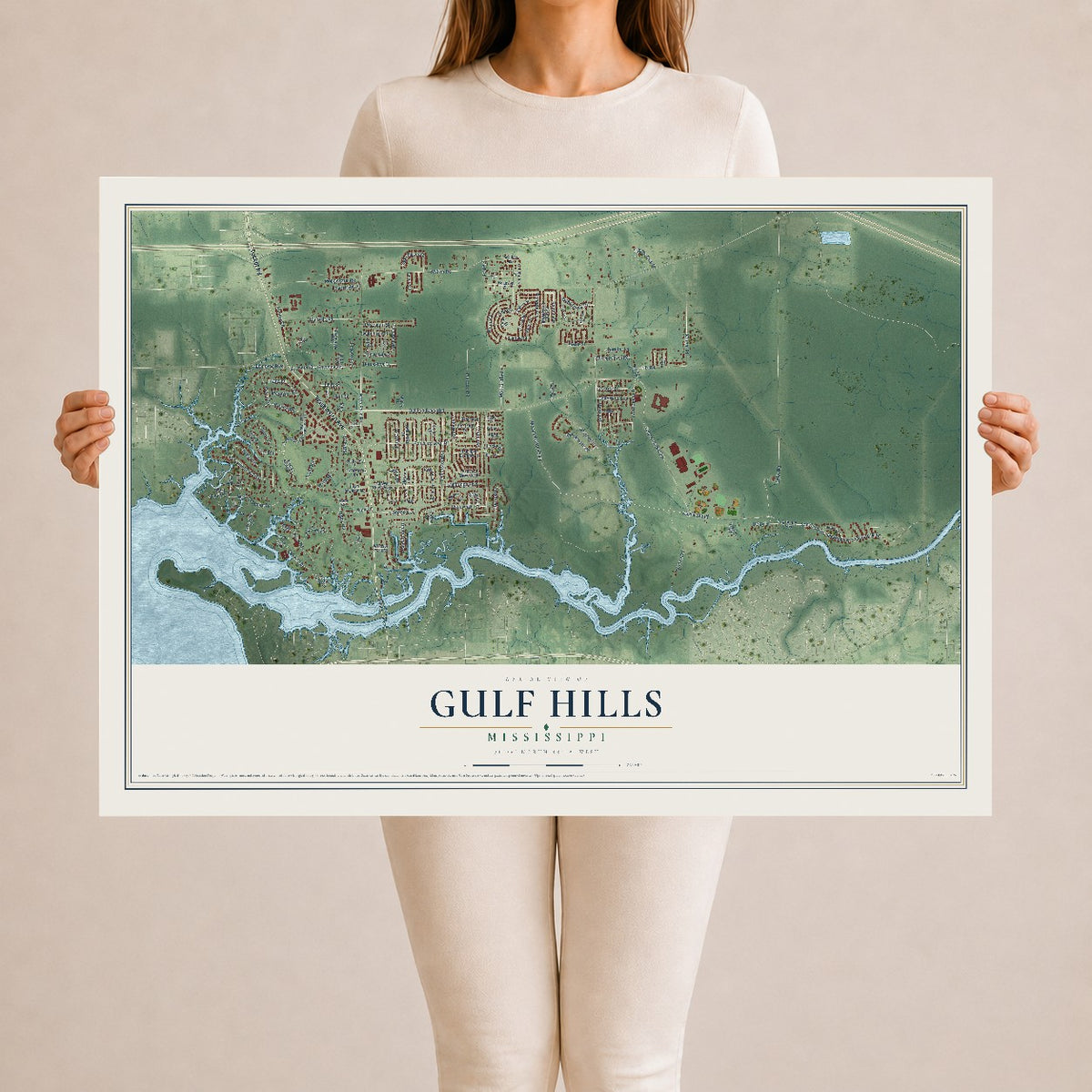 Map of Gulf Hills, Mississippi, 24 x 36 inch unframed archival matte print