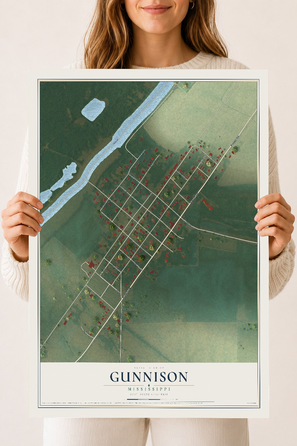 Map of Gunnison, Mississippi, 18 x 24 inch unframed archival matte print