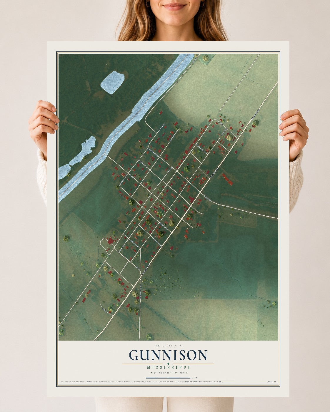 Map of Gunnison, Mississippi, 24 x 36 inch unframed archival matte print