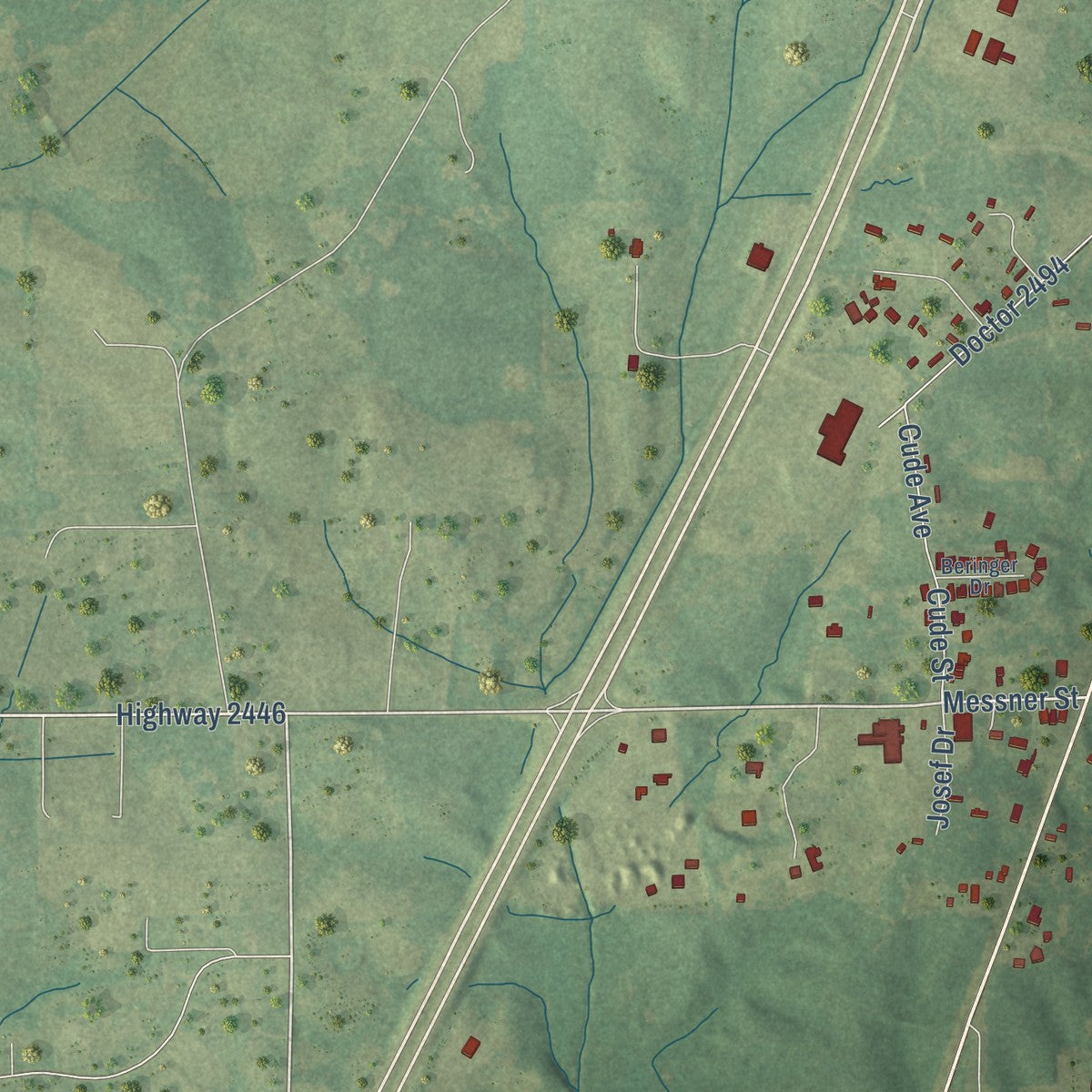 Second close-up of the map of Guntown, Mississippi print showing more streets and buildings