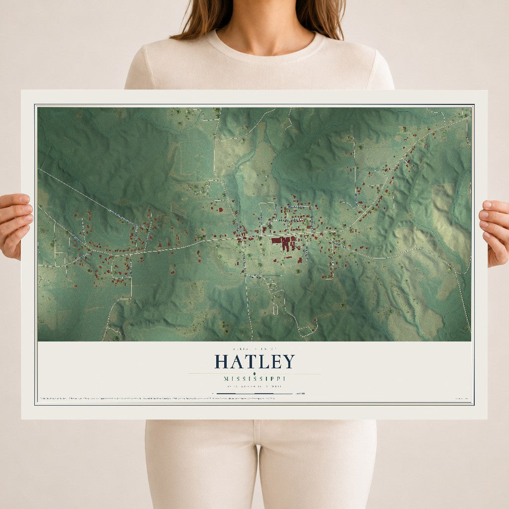 Map of Hatley, Mississippi, 18 x 24 inch unframed archival matte print