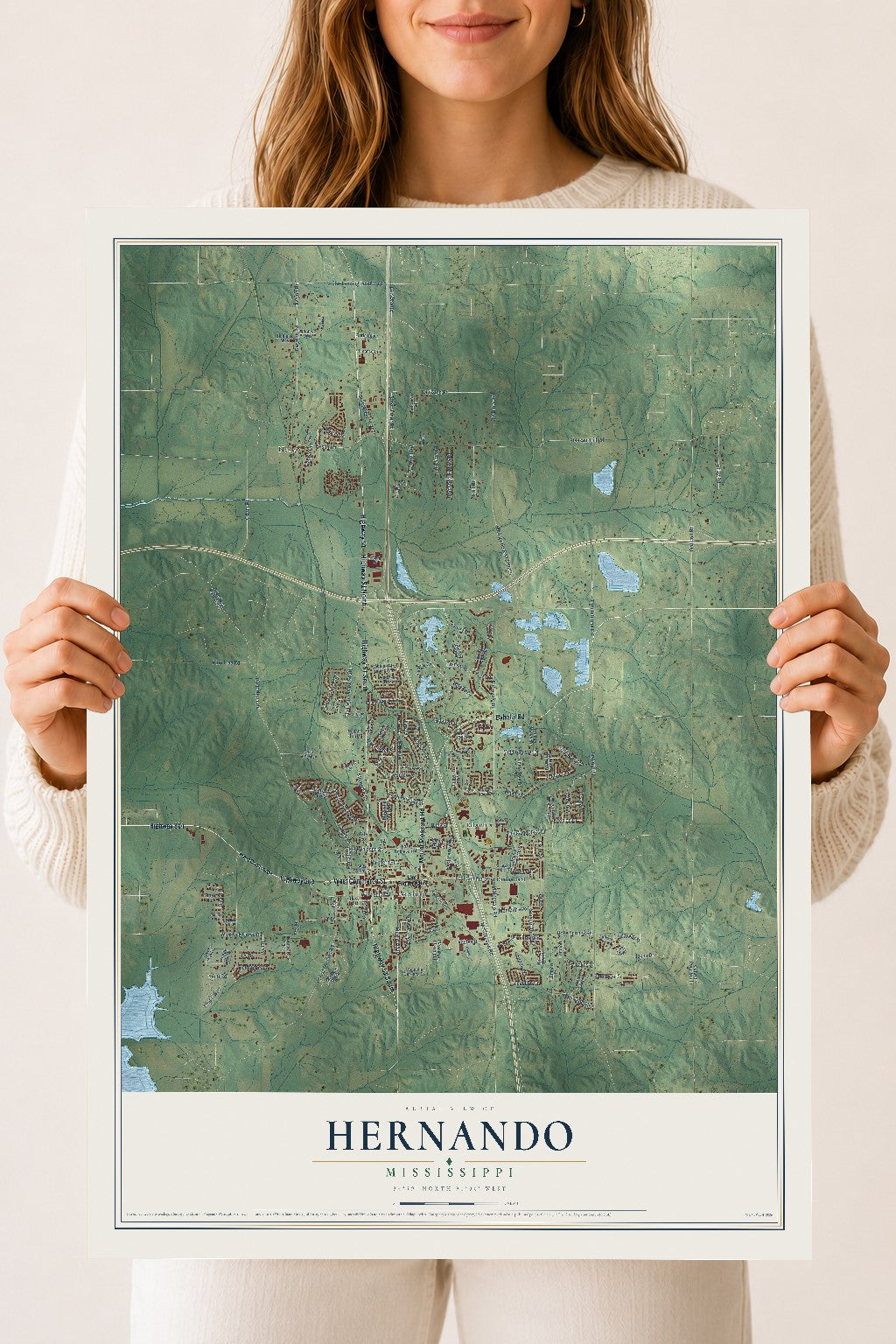 Map of Hernando, Mississippi, 18 x 24 inch unframed archival matte print
