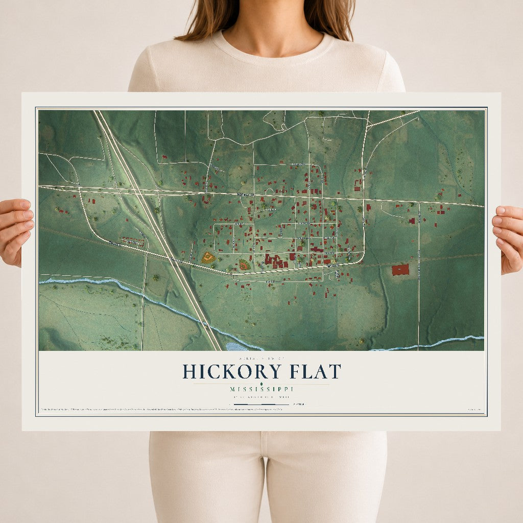 Map of Hickory Flat, Mississippi, 18 x 24 inch unframed archival matte print