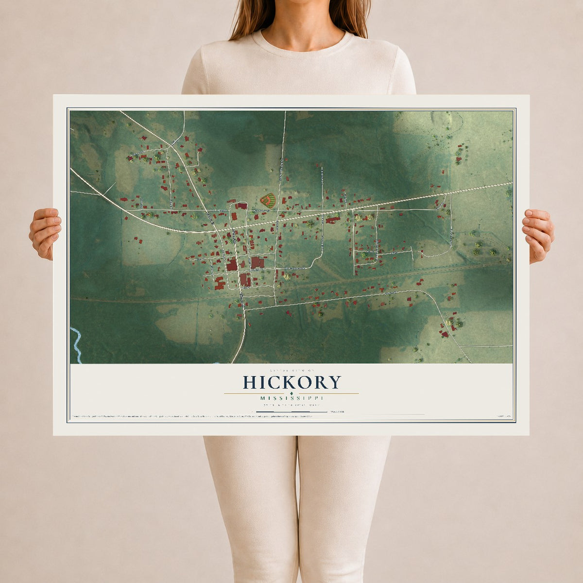 Map of Hickory, Mississippi, 24 x 36 inch unframed archival matte print