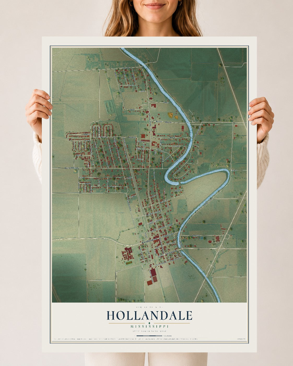 Map of Hollandale, Mississippi, 24 x 36 inch unframed archival matte print