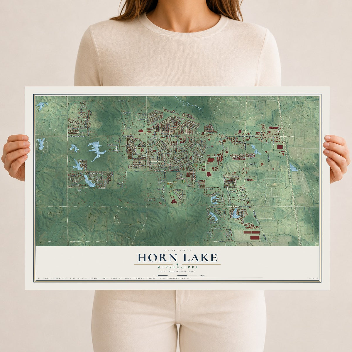 Map of Horn Lake, Mississippi, 12 x 18 inch unframed archival matte print