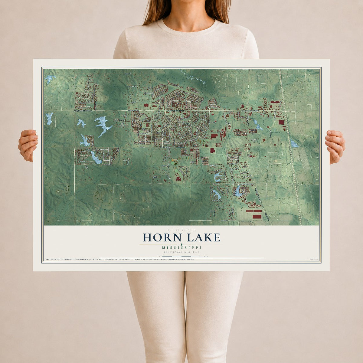 Map of Horn Lake, Mississippi, 24 x 36 inch unframed archival matte print