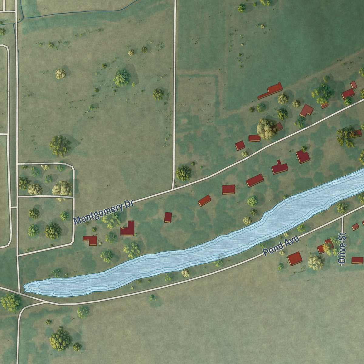 Second close-up of the map of Inverness, Mississippi print showing more streets and buildings