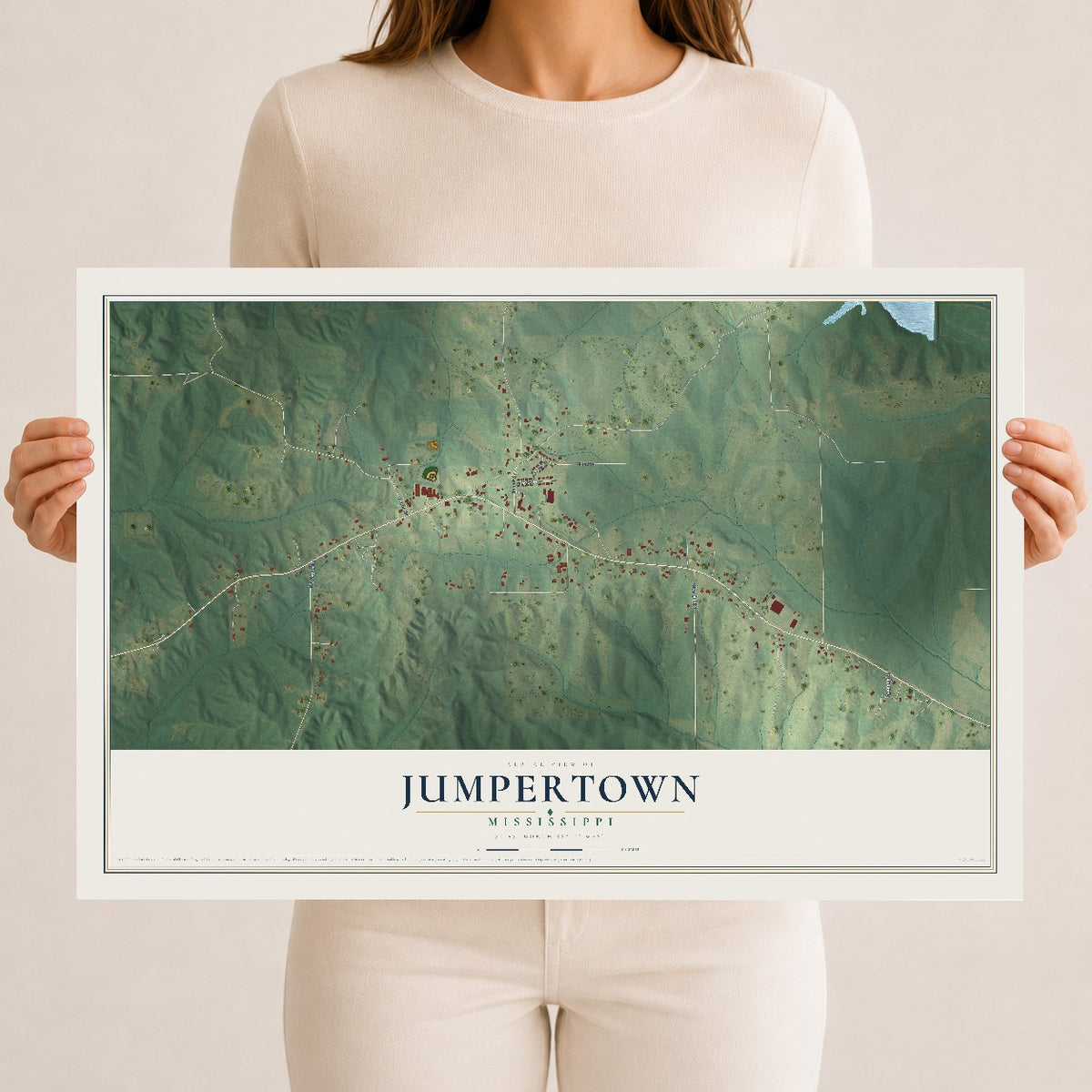 Map of Jumpertown, Mississippi, 12 x 18 inch unframed archival matte print