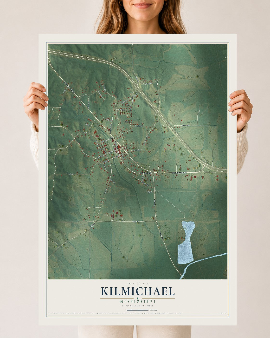 Map of Kilmichael, Mississippi, 24 x 36 inch unframed archival matte print
