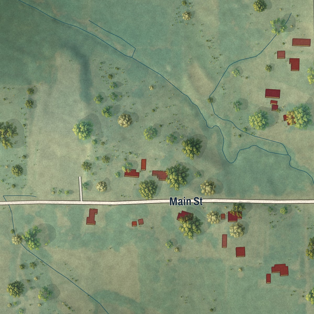 Second close-up of the map of Kossuth, Mississippi print showing more streets and buildings