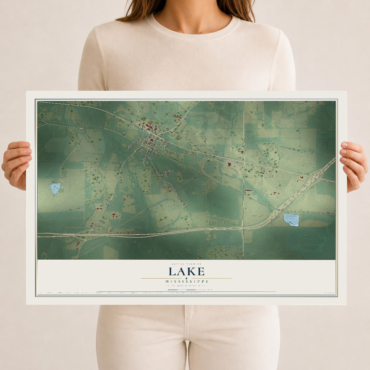 Map of Lake, Mississippi, 12 x 18 inch unframed archival matte print