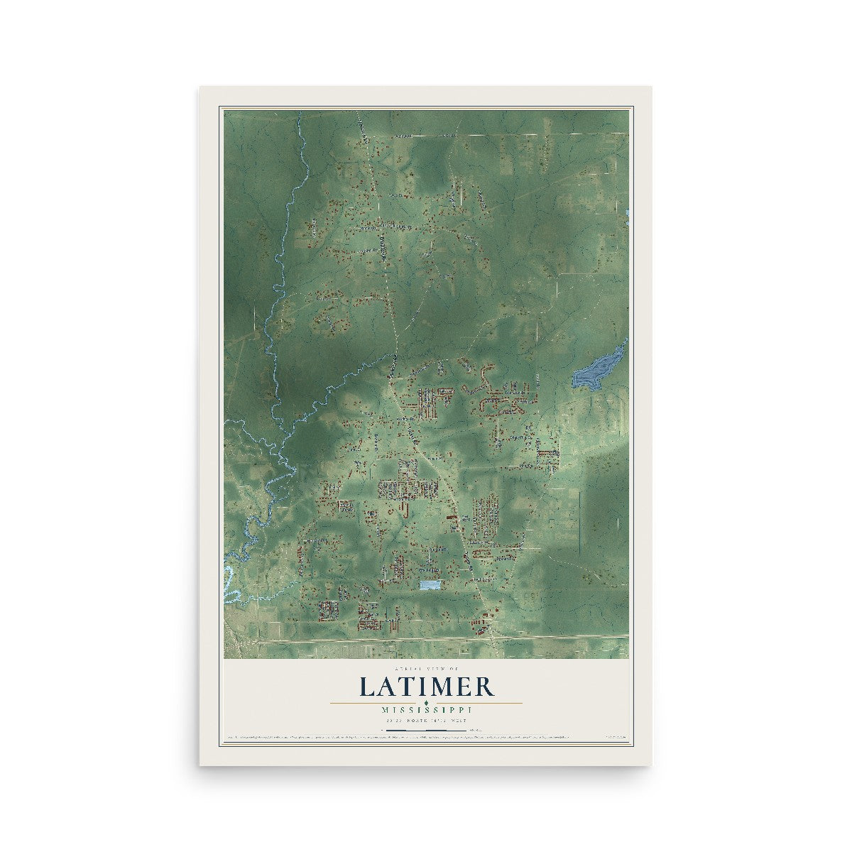 Map of Latimer, Mississippi, 12 x 18 inch unframed archival matte print