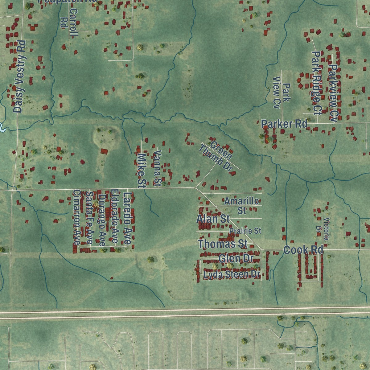 Second close-up of the map of Latimer, Mississippi print showing more streets and buildings