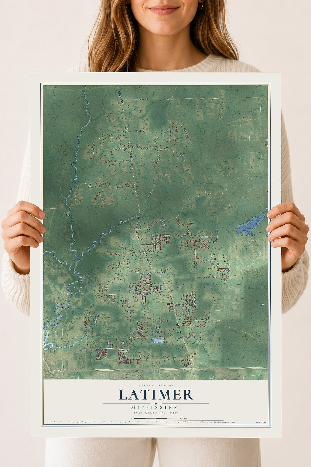 Map of Latimer, Mississippi, 18 x 24 inch unframed archival matte print