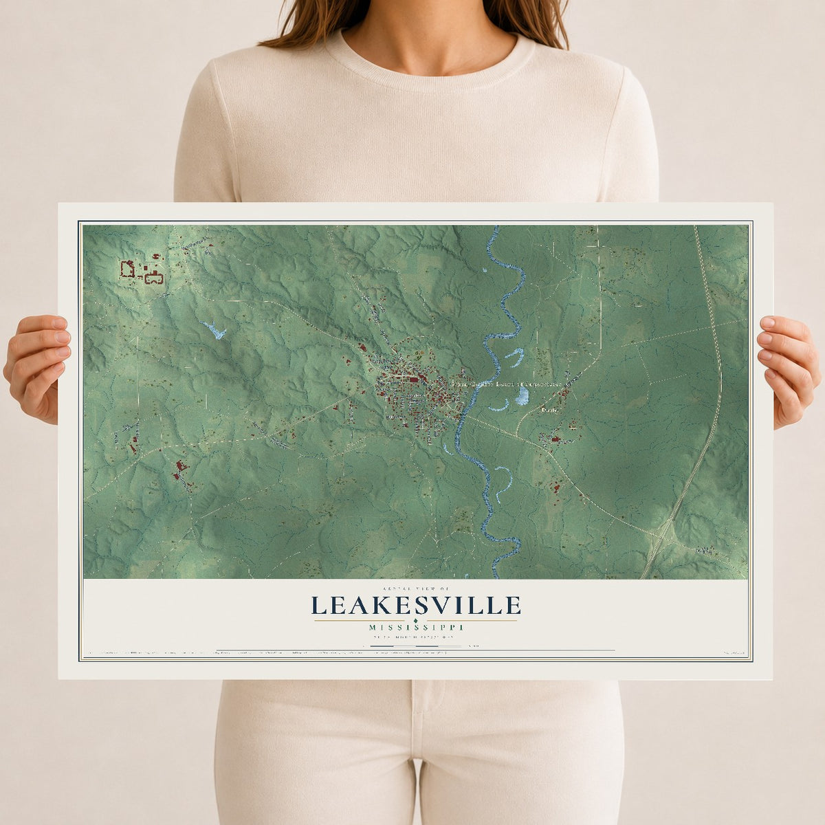 Map of Leakesville, Mississippi, 12 x 18 inch unframed archival matte print