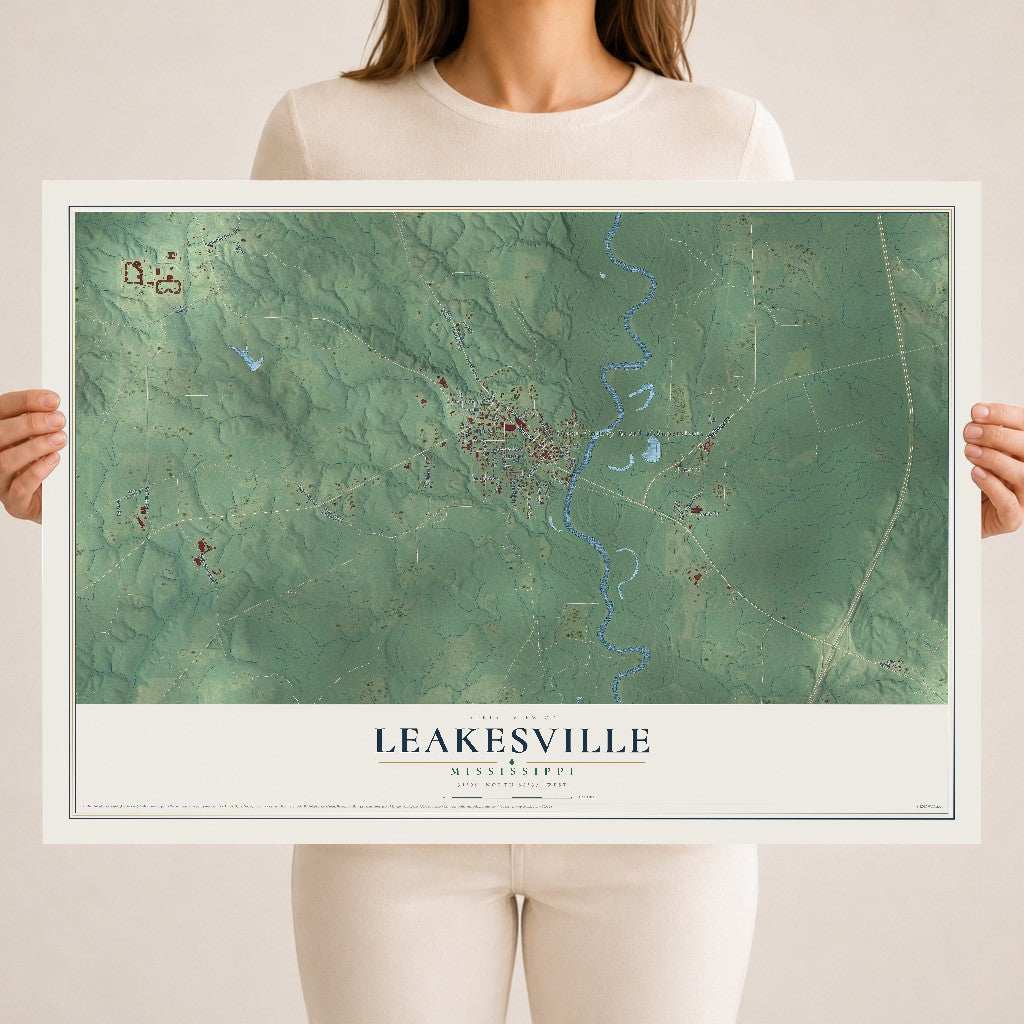 Map of Leakesville, Mississippi, 18 x 24 inch unframed archival matte print