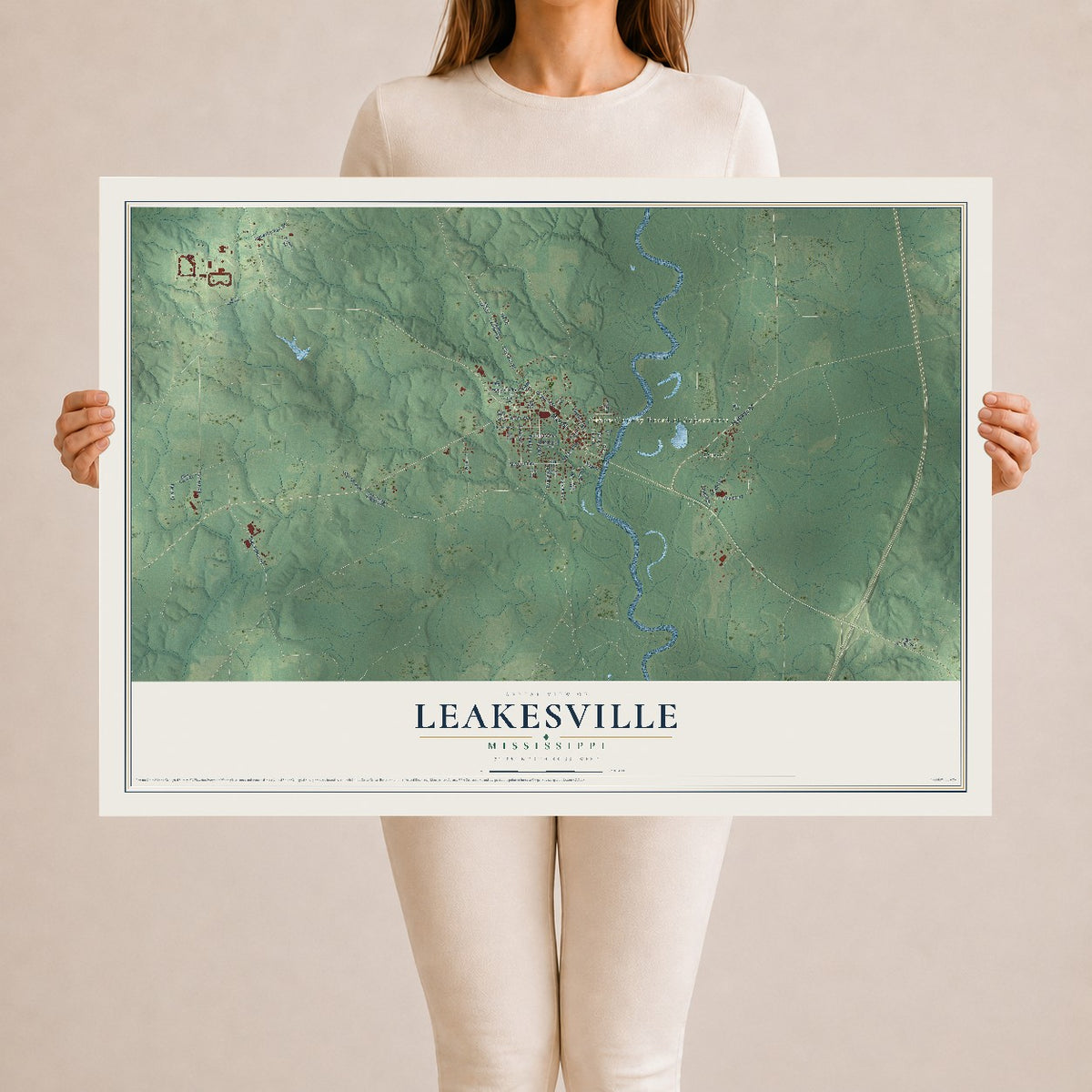 Map of Leakesville, Mississippi, 24 x 36 inch unframed archival matte print