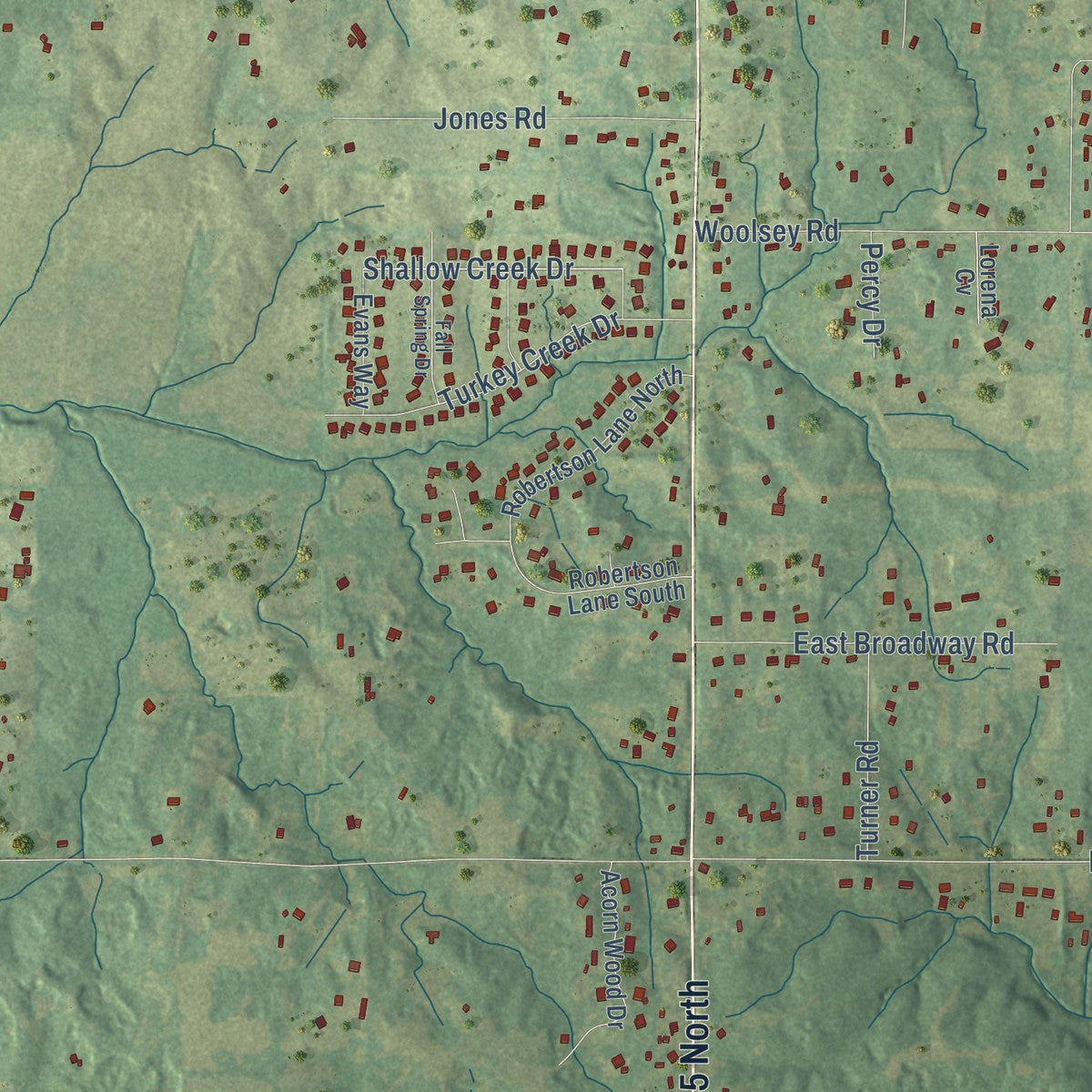 Close-up of the map of Lewisburg, Mississippi print showing street and building detail