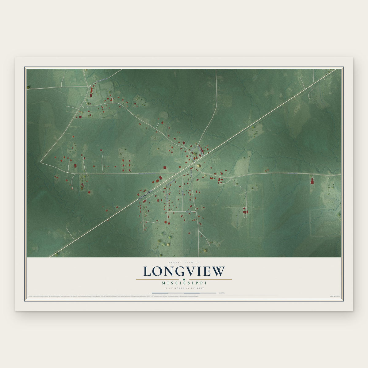 Longview, Mississippi map print, the full design