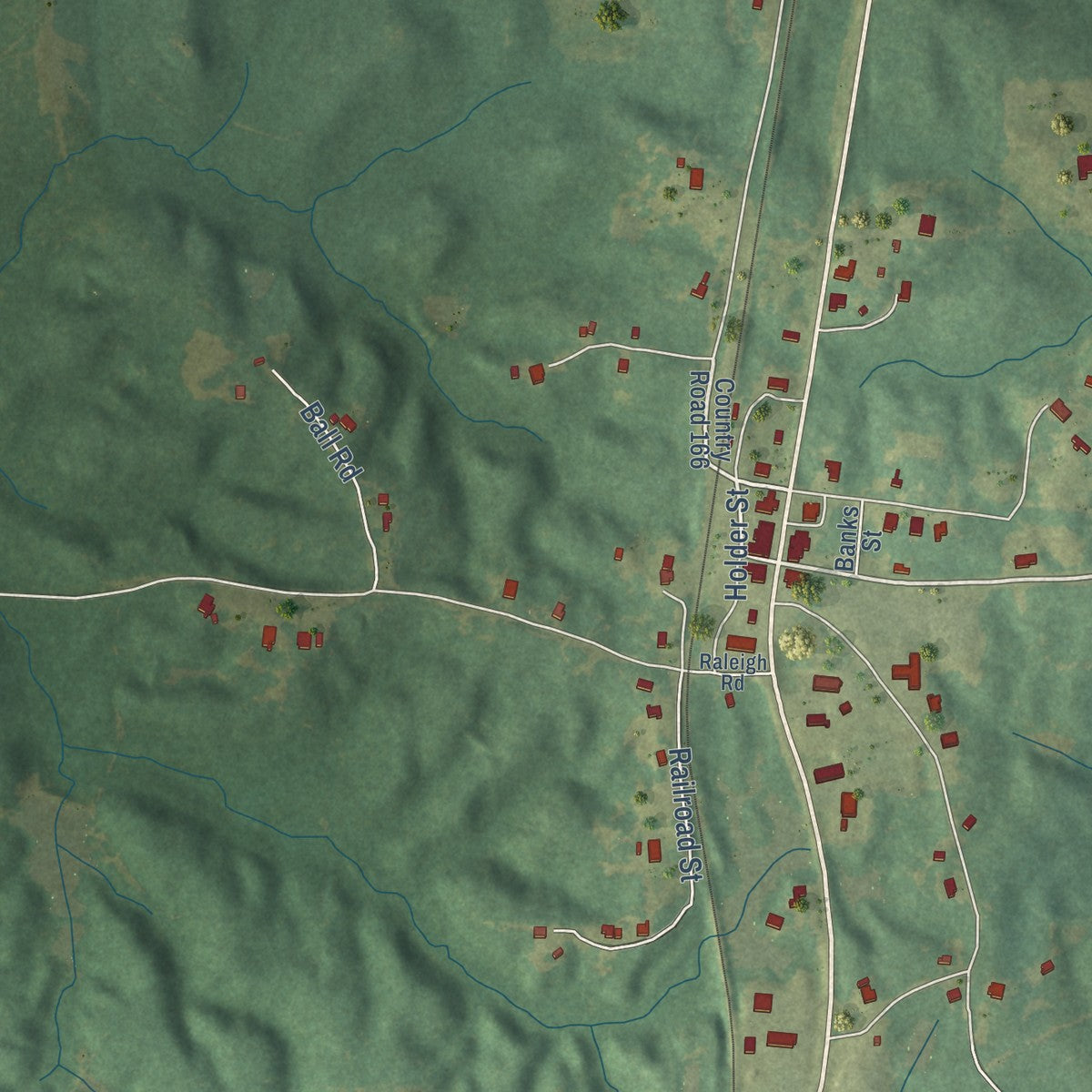 Close-up of the map of Louin, Mississippi print showing street and building detail