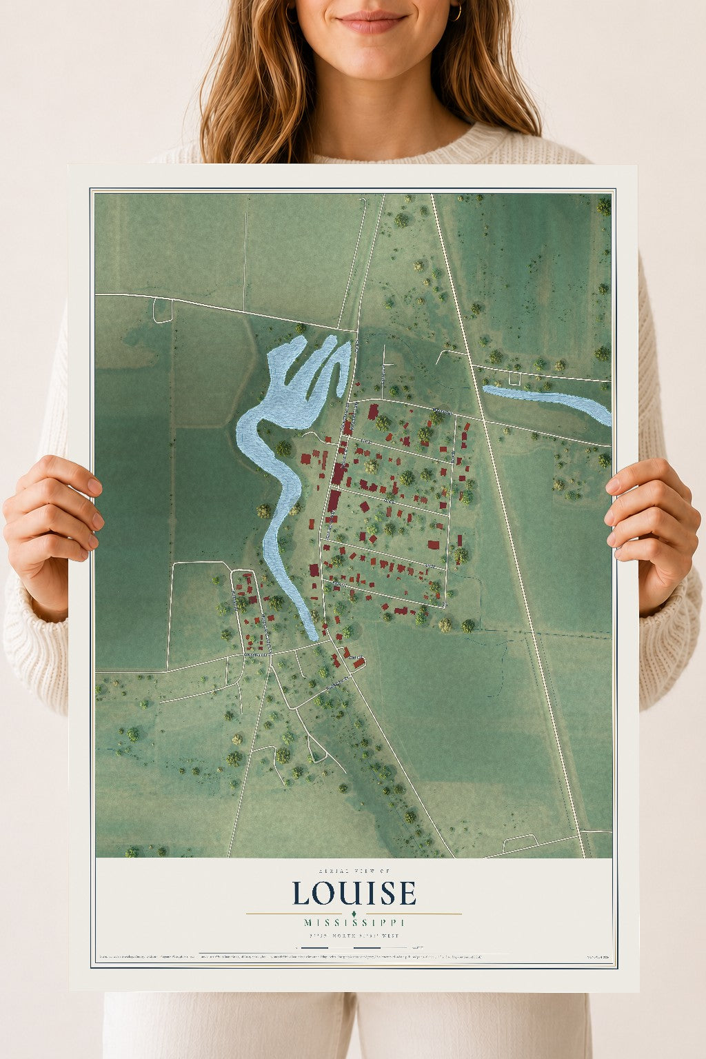 Map of Louise, Mississippi, 18 x 24 inch unframed archival matte print