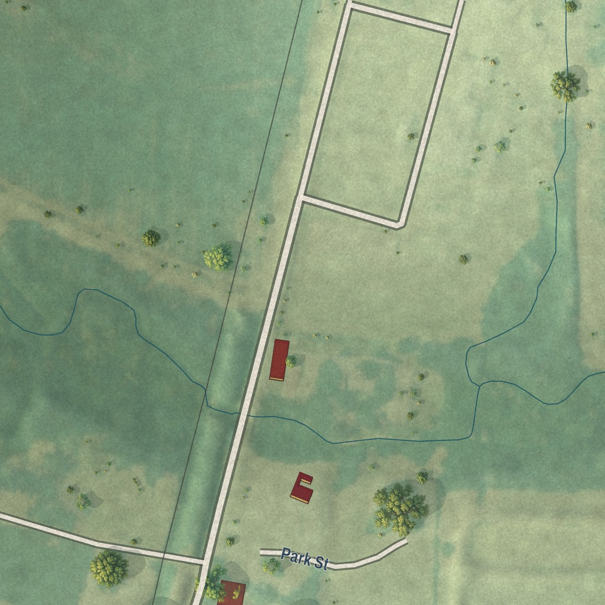 Second close-up of the map of Lula, Mississippi print showing more streets and buildings