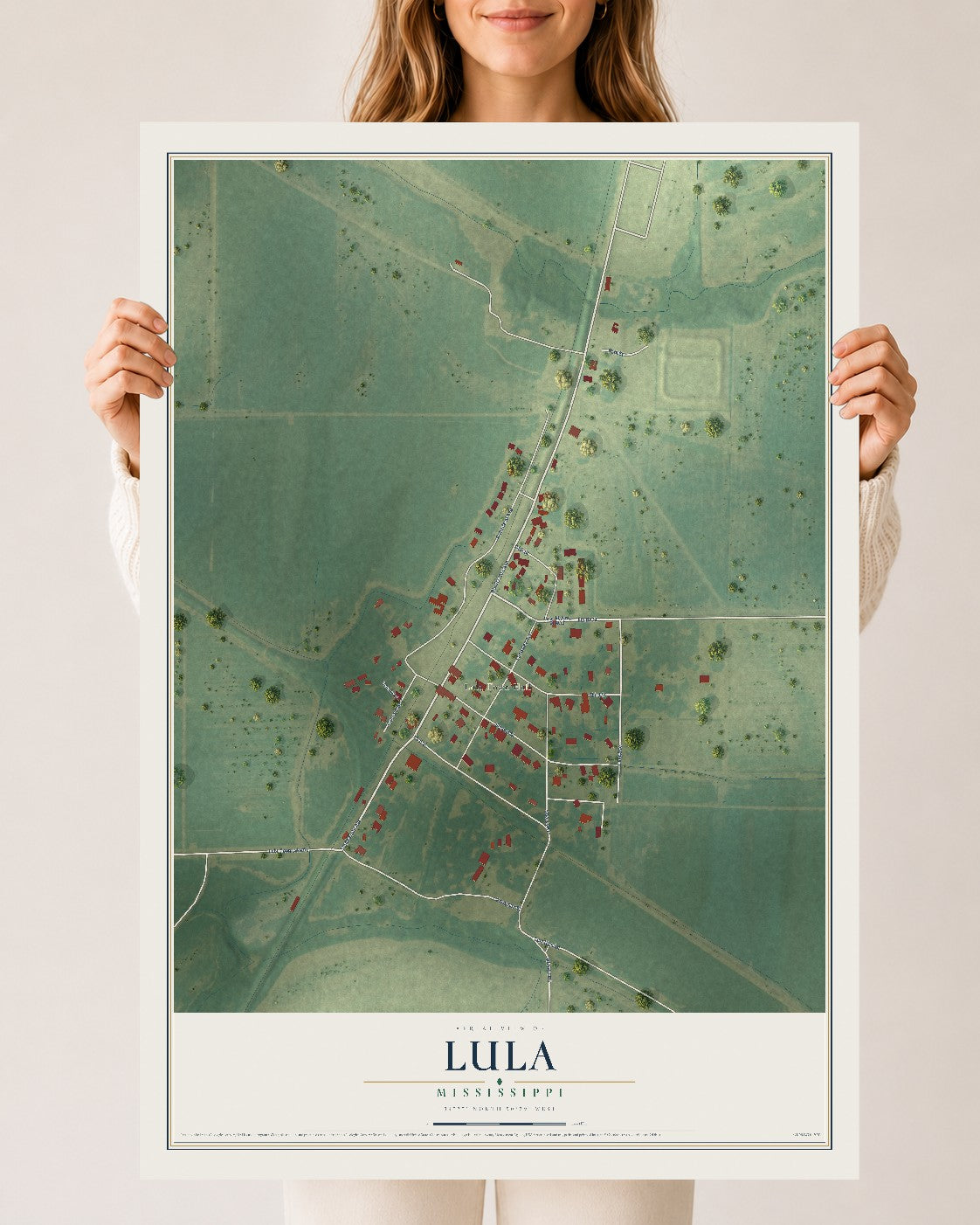 Map of Lula, Mississippi, 24 x 36 inch unframed archival matte print