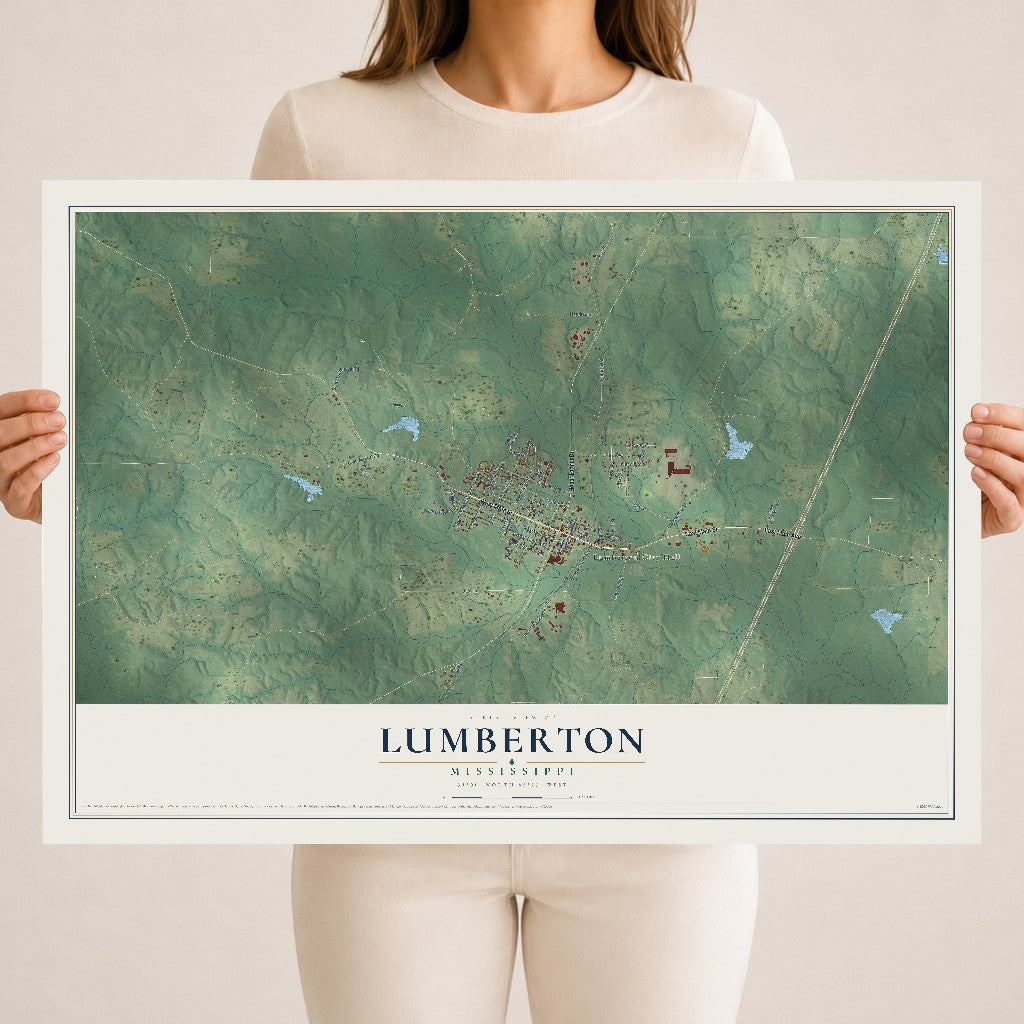 Map of Lumberton, Mississippi, 18 x 24 inch unframed archival matte print